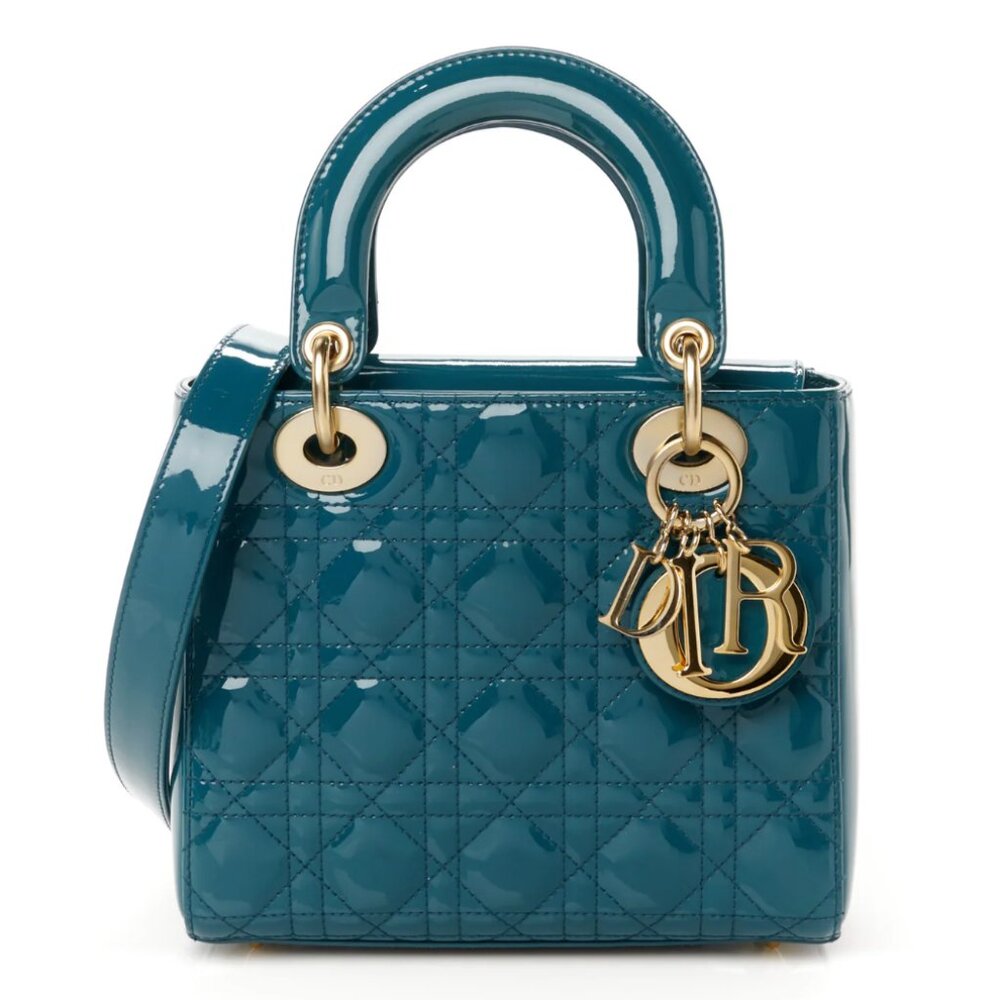Christian Dior Patent Cannage Small Lady Dior Turquoise